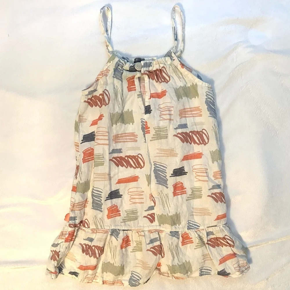 Mon Coeur Portugal Girls Abstract Scribble Linen Halter Dress Kids 6 Beige